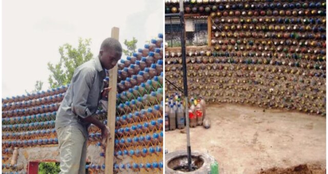 Mann baute sich ein Haus aus Plastikbehältern. Quelle: Screenshot Youtube